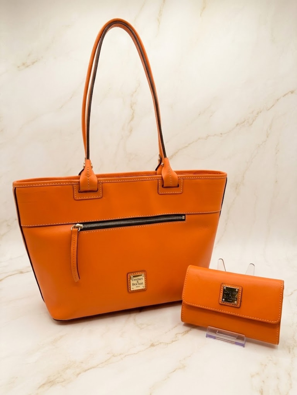 Dooney & Bourke Beacon Leather Tote Bag w/ matching Wallet Orange